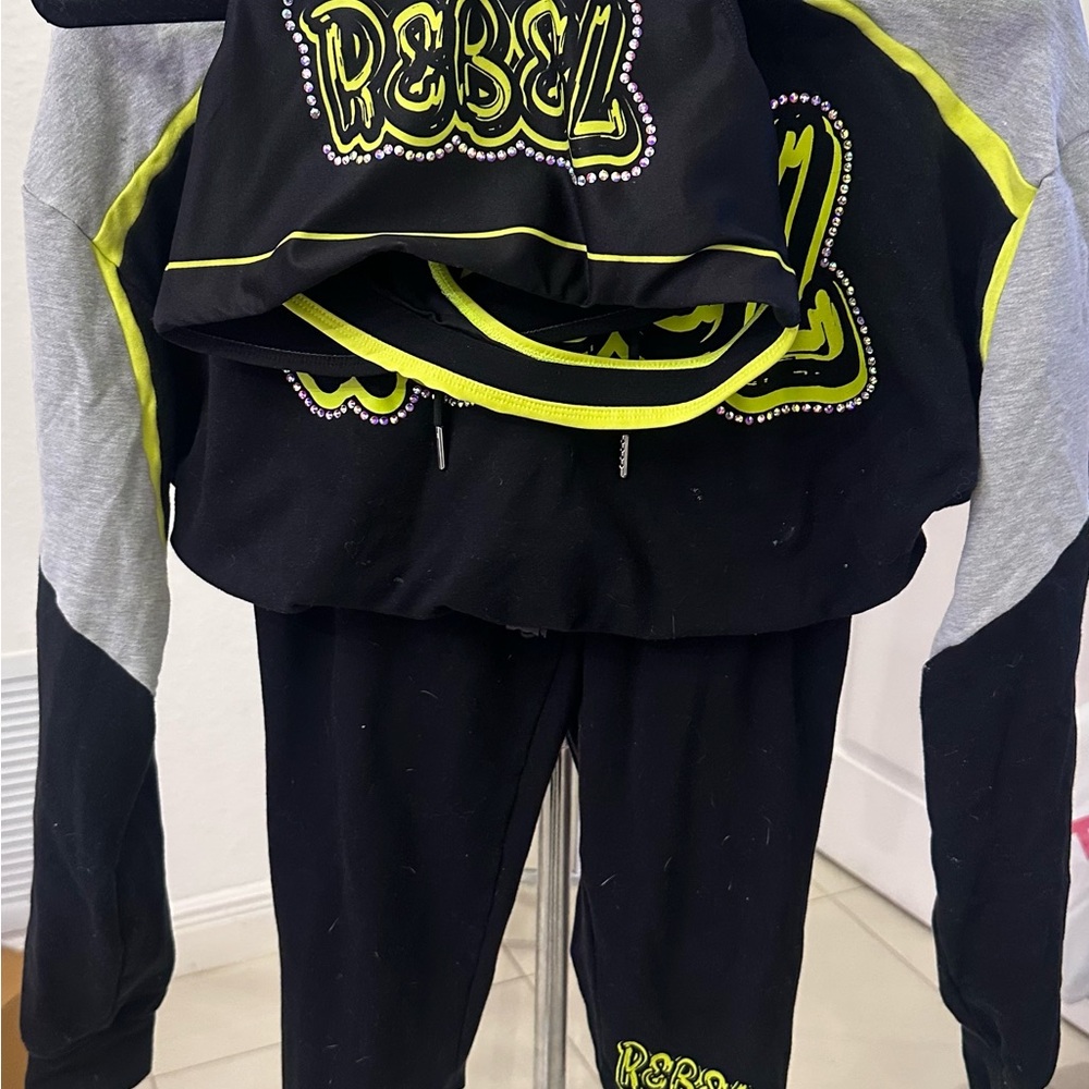 Rebel Athletics Black and Neon Green Activewear 3 piece set